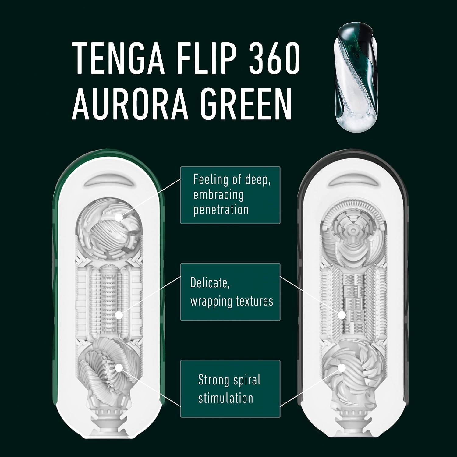 image:imageTENGA FLIP 0 Zero Gravity EV Electronic Vibration Male Masturbator Reusable Sleeve Vibrator Gravity BlackAURORA GREEN02