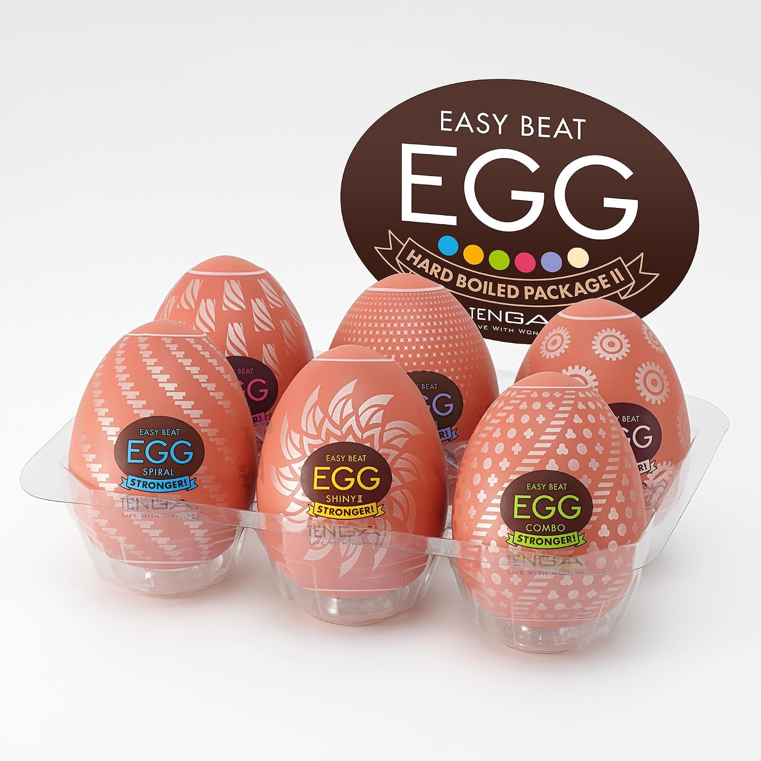 image:imageTENGA Easy Beat Egg Male Masturbator Sleeves Adult Sex Toys for MenVariety Pack of 6Disposable Extremely Stretchable 06Standard No1 Japanese BrandHARD BOILED PACKAGE