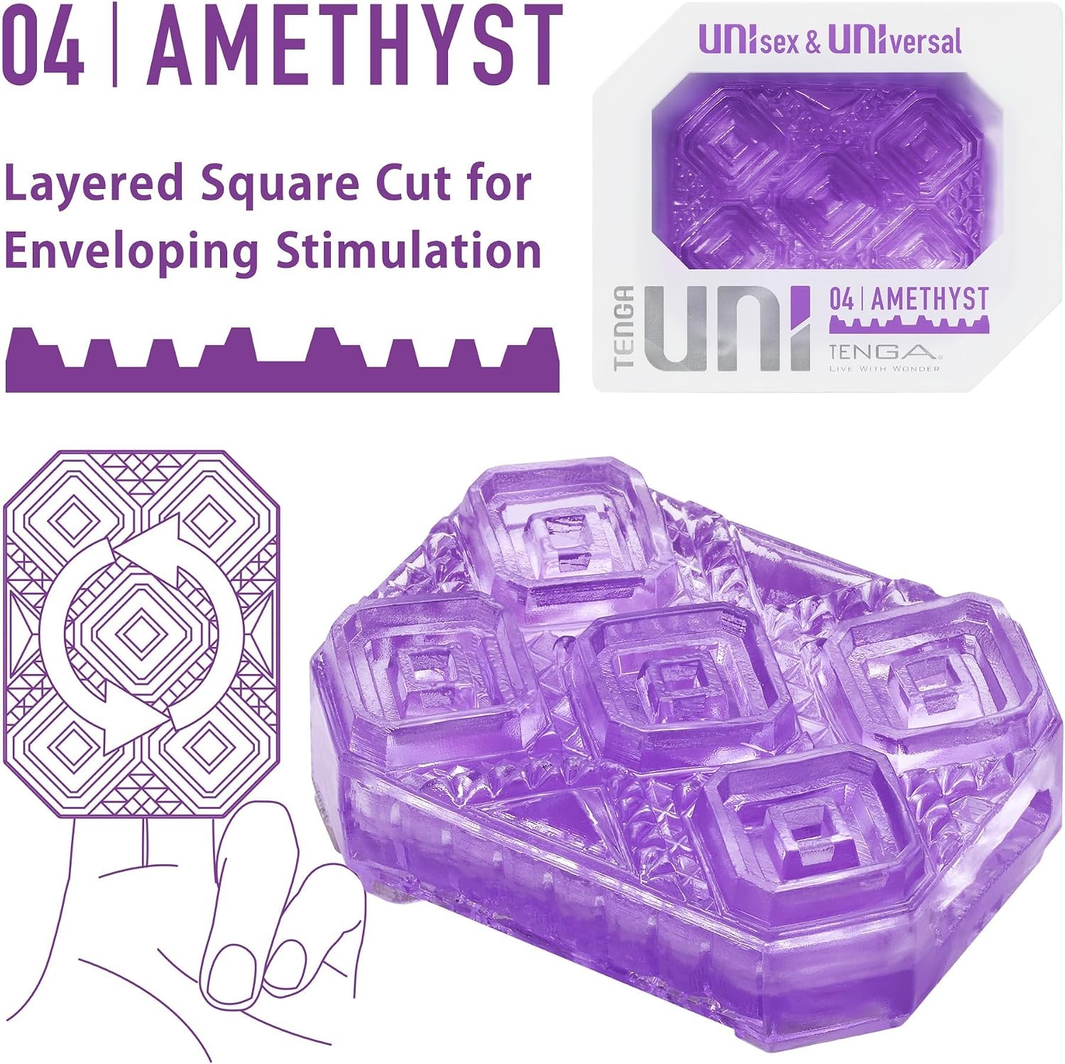 image:imageTENGA UNI Disposable One Time Use Stretchable Textured Unisex Universial Masturbator Sleeve Variety SetAmethyst