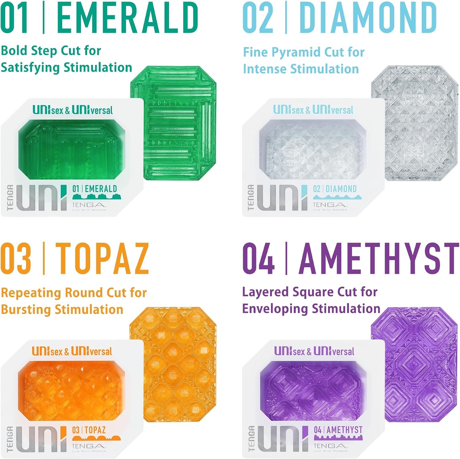 image:imageTENGA UNI Disposable One Time Use Stretchable Textured Unisex Universial Masturbator Sleeve Variety SetTopaz