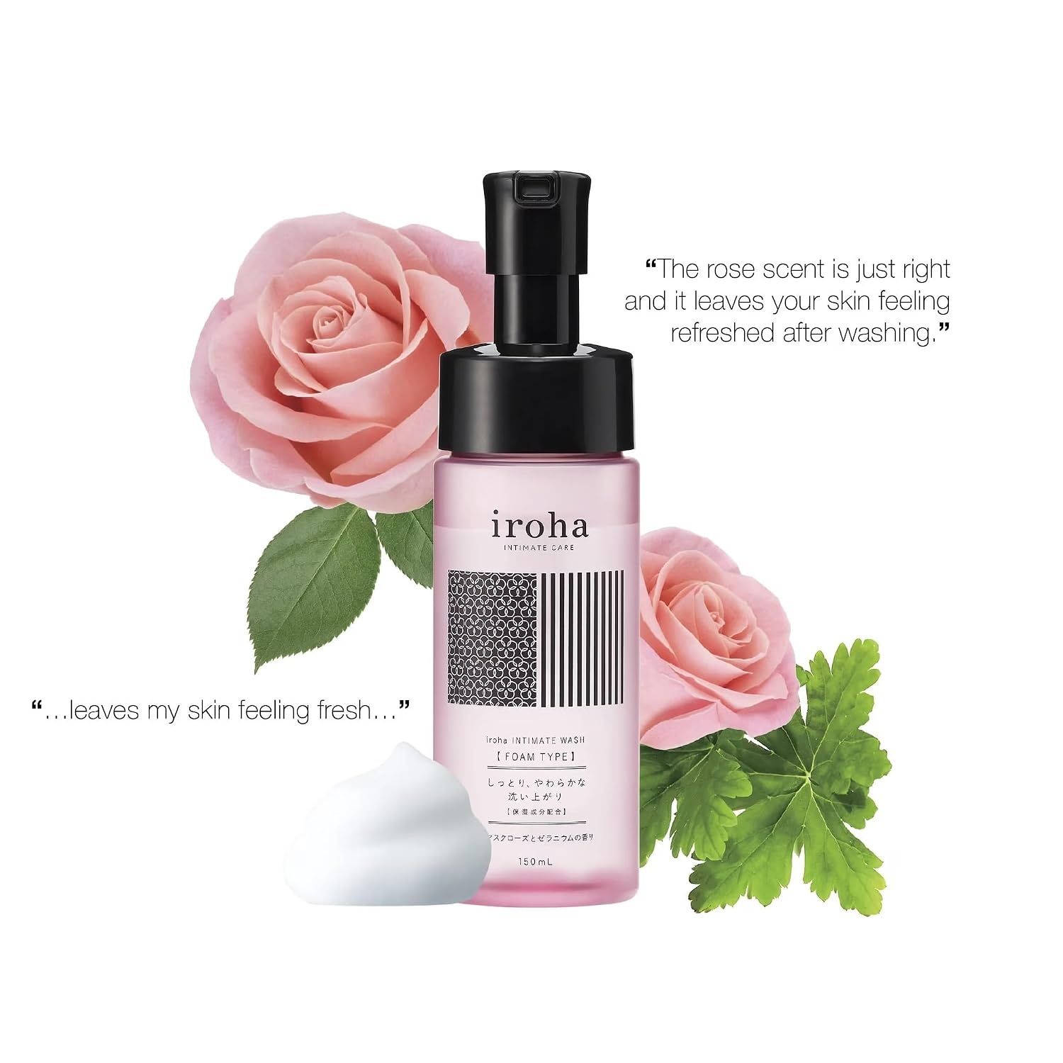 image:imageiroha INTIMATE CARE Foaming Type Feminine Wash Bergamot amp Bitter Orange Scent UltraGentle Daily pH Balanced Intimate Skin Care Cleanser with Hyaluronic Acid amp Collagen 150mlDamask Rose and Geranium