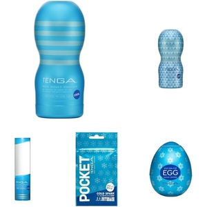 TENGA Cool Collection: Original Vacuum Cup Extra Cool Edition, Original Vacuum Cup Cool Edition, Pocket TENGA Cold Spark, Egg Snow Crystal, and Hole Lotion Cool Edition