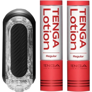 TENGA Gravity Black FLIP Zero EV, Electronic Vibration, Male Manual Masturbator Device with 2 Real Lotion