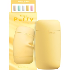 TENGA Puffy Custard Yellow Reusable Male Masturbator Pillowy Soft Pleasure Device(Custard Yellow)