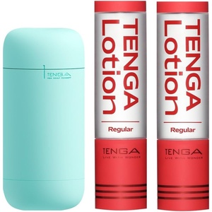TENGA Puffy Mint Green Male Manual Masturbator Device with 2 Real Lotion